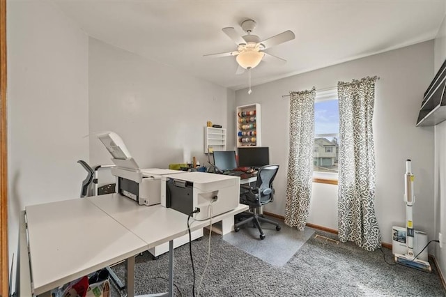 office with baseboards and a ceiling fan