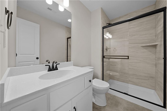16967 S Hunter St, Olathe, KS 66062 - full bathroom featuring a stall shower, visible vents, toilet, tile patterned flooring, and vanity