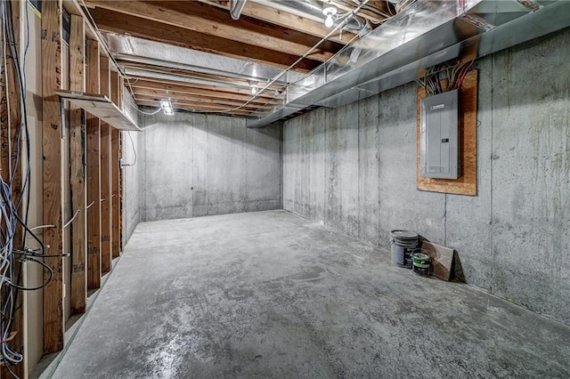 unfinished basement with electric panel