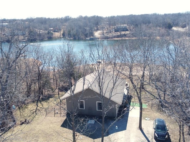 170 Paddle Boat Ln, Linn Valley, KS 66040 - bird's eye view featuring a wooded view and a water view
