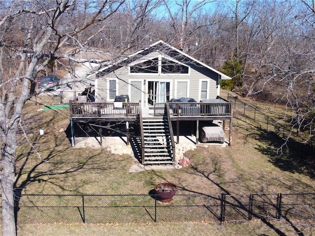 170 Paddle Boat Ln, Linn Valley, KS 66040 - back of house featuring stairs, a deck, and fence private yard