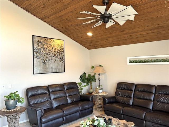 170 Paddle Boat Ln, Linn Valley, KS 66040 - living room with recessed lighting, lofted ceiling, wood ceiling, and ceiling fan