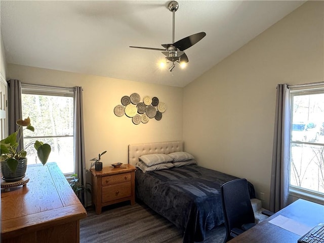 170 Paddle Boat Ln, Linn Valley, KS 66040 - bedroom featuring lofted ceiling, multiple windows, wood finished floors, and ceiling fan