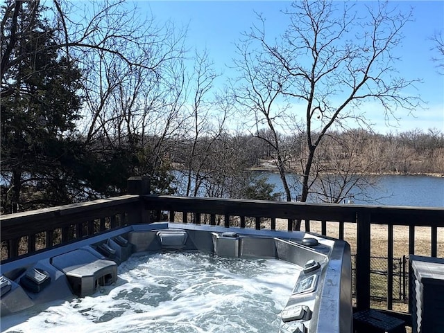 170 Paddle Boat Ln, Linn Valley, KS 66040 - deck featuring a water view and a hot tub