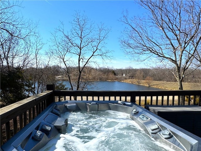 170 Paddle Boat Ln, Linn Valley, KS 66040 - wooden terrace with a water view and a hot tub