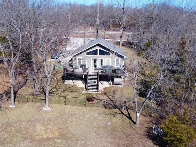 170 Paddle Boat Ln, Linn Valley, KS 66040 - view of front of property featuring stairway, a deck, and fence