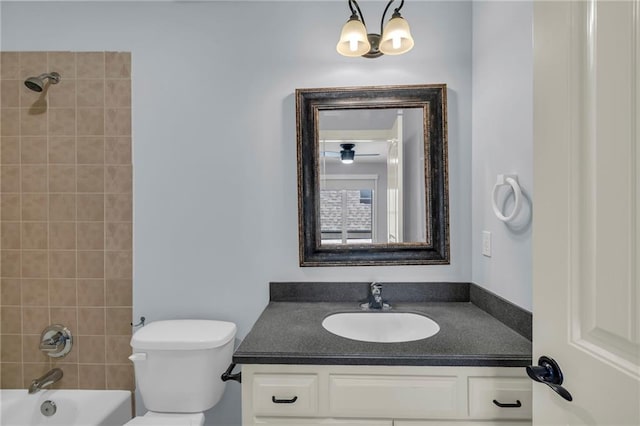 full bath featuring toilet, shower / washtub combination, and vanity