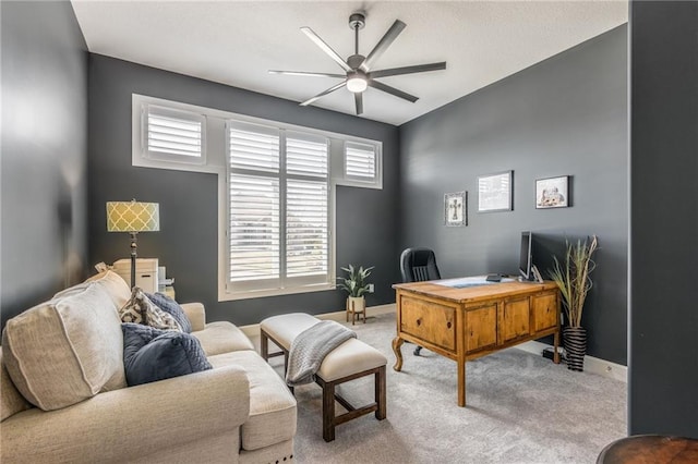 4510 NW 70th Ter, Kansas City, MO 64151 - office area featuring baseboards, carpet floors, and a ceiling fan