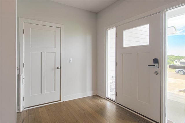 entrance foyer featuring baseboards and wood finished floors