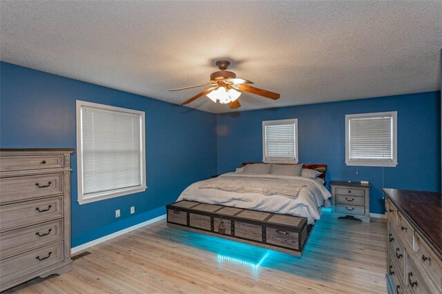 5990 Z Hwy, Edgerton, MO 64444 - bedroom featuring light wood-style flooring, a textured ceiling, baseboards, and ceiling fan