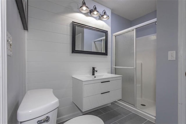 5990 Z Hwy, Edgerton, MO 64444 - full bathroom with toilet, a stall shower, vanity, and tile patterned flooring