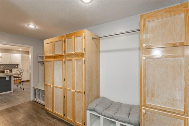 5990 Z Hwy, Edgerton, MO 64444 - mudroom featuring dark wood-style floors, a textured ceiling, and recessed lighting