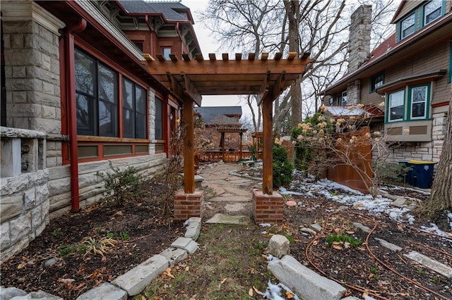 view of yard featuring a patio and a pergola