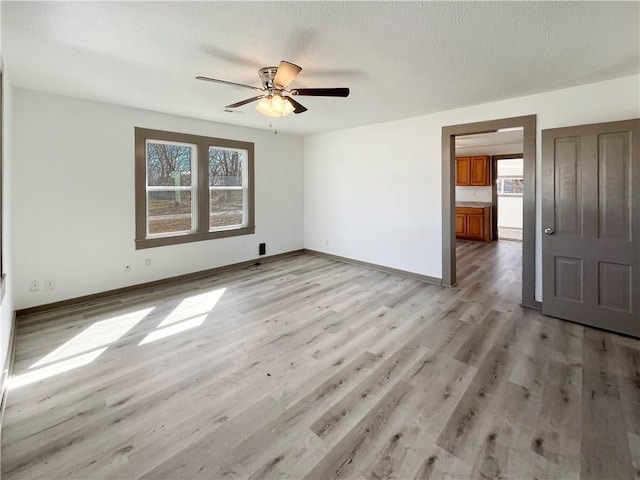 interior space with baseboards, a wealth of natural light, and light wood-style floors