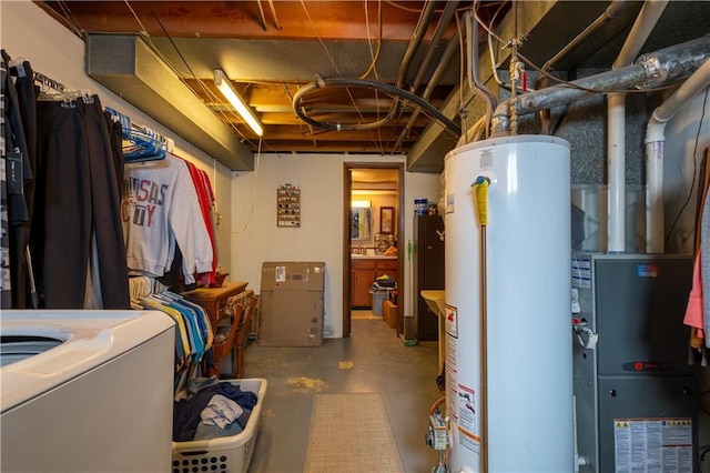 interior space with gas water heater and washer / clothes dryer