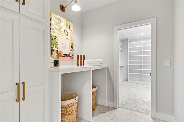 spacious closet featuring light carpet