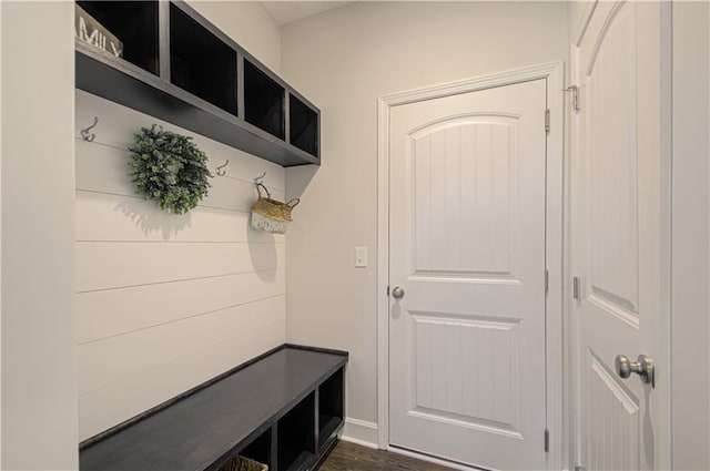 mudroom featuring dark wood-style floors