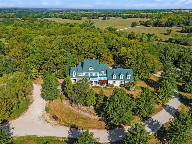 birds eye view of property with a wooded view