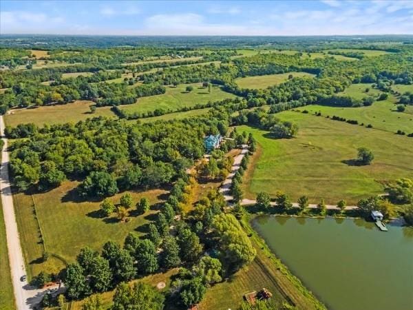 drone / aerial view with a water view and a rural view