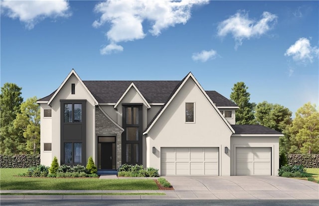 16063 S Twilight Ln, Olathe, KS 66062 - view of front of house with stucco siding, driveway, stone siding, and a garage