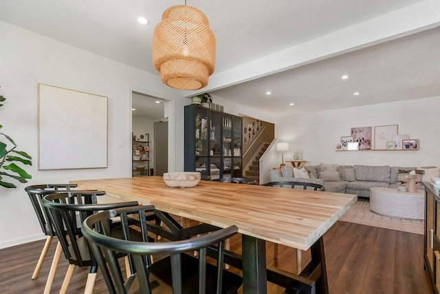 15905 W 152nd Ter, Olathe, KS 66062 - dining room featuring dark wood-type flooring, stairway, and recessed lighting