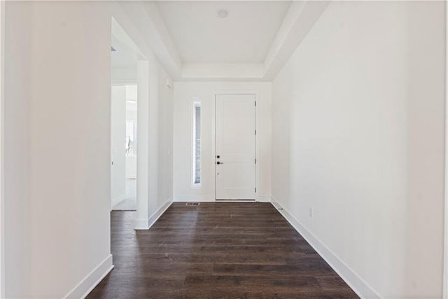 entrance foyer featuring baseboards and dark wood-type flooring