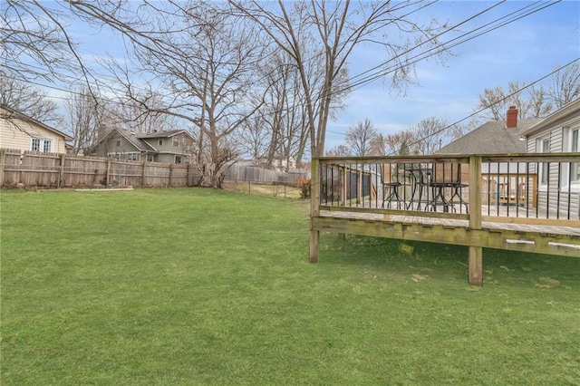 view of yard with a deck and a fenced backyard