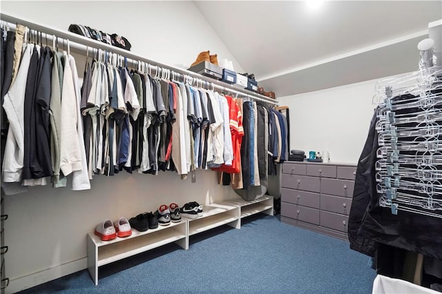 spacious closet with carpet flooring and lofted ceiling