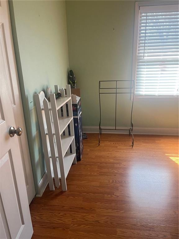 interior space with baseboards and wood finished floors