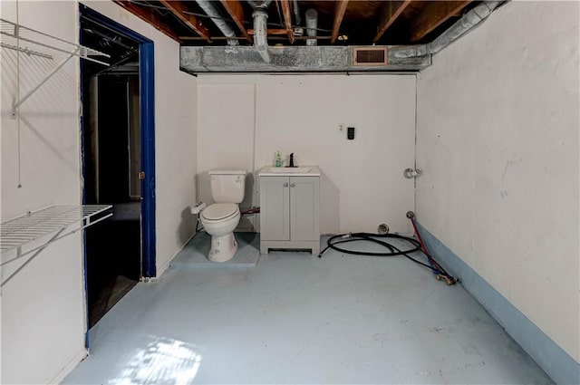 unfinished basement featuring visible vents and a sink