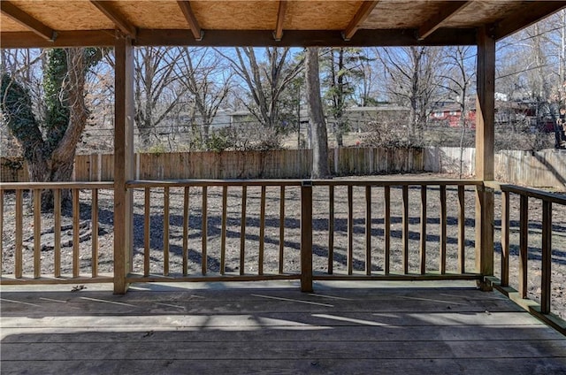 wooden terrace featuring a fenced backyard