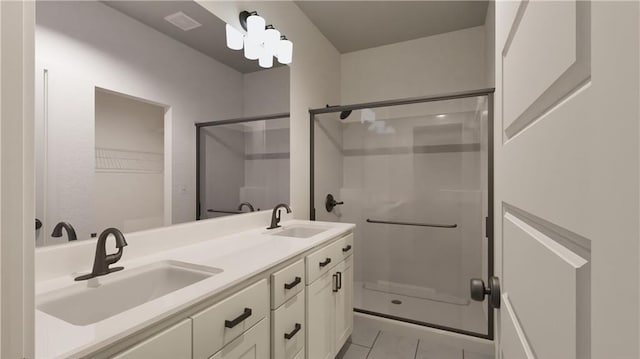 10605 N Jefferson St, Kansas City, MO 64155 - bathroom with double vanity, a shower stall, and a sink