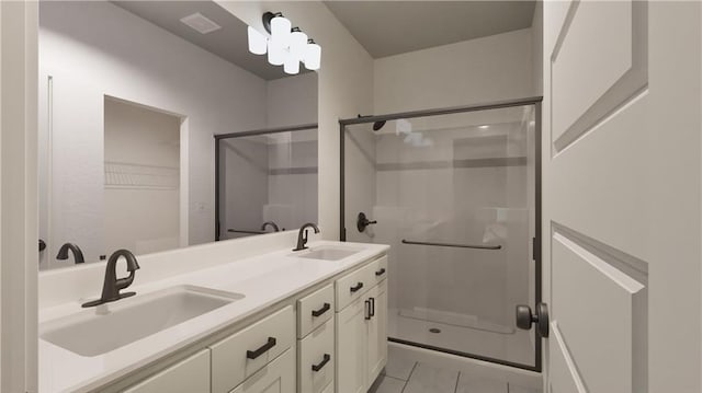 10605 N Jefferson St, Kansas City, MO 64155 - bathroom with double vanity, a sink, a walk in closet, and a shower stall