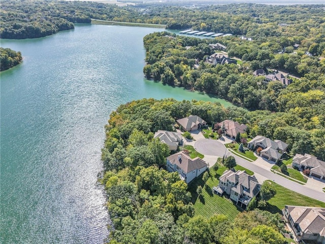 aerial view with a water view and a residential view