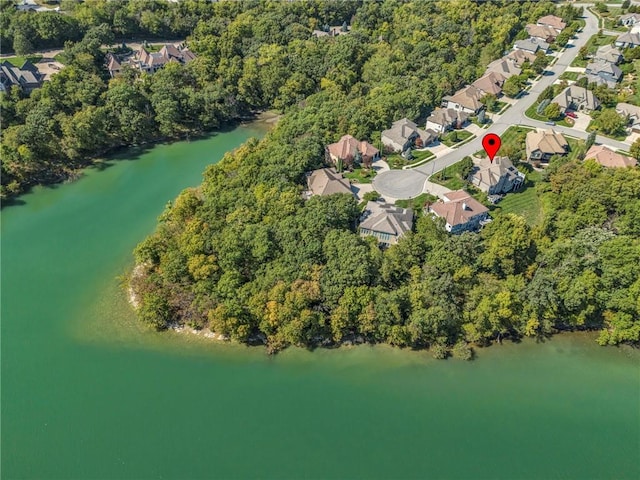 aerial view featuring a residential view and a water view