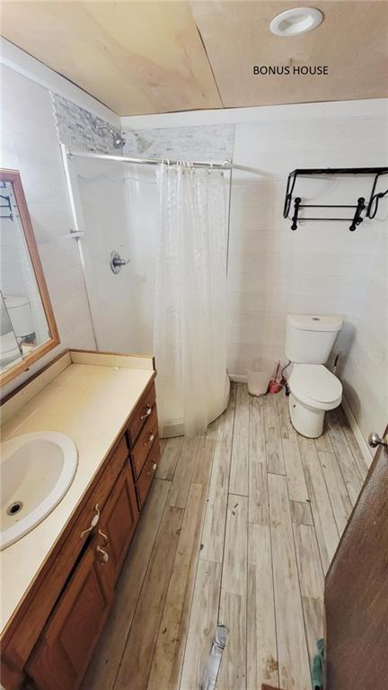1147 Fern Rd, Fort Scott, KS 66701 - full bathroom featuring wood-type flooring, vanity, toilet, and a shower with curtain