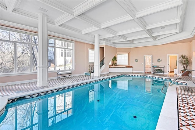 indoor pool with decorative columns