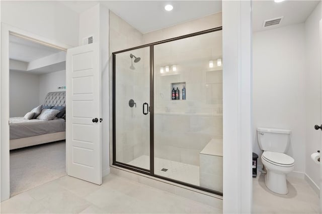 full bathroom featuring visible vents, ensuite bath, and a shower stall