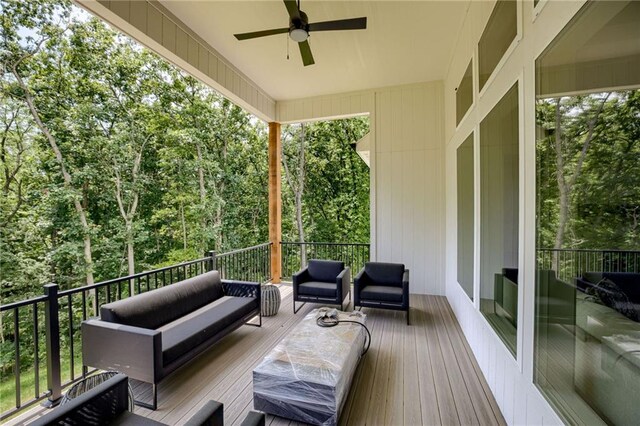 12435 NW Arbor Way, Platte City, MO 64079 - deck featuring an outdoor hangout area and ceiling fan
