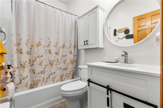 bathroom featuring vanity, toilet, and shower / bath combo with shower curtain