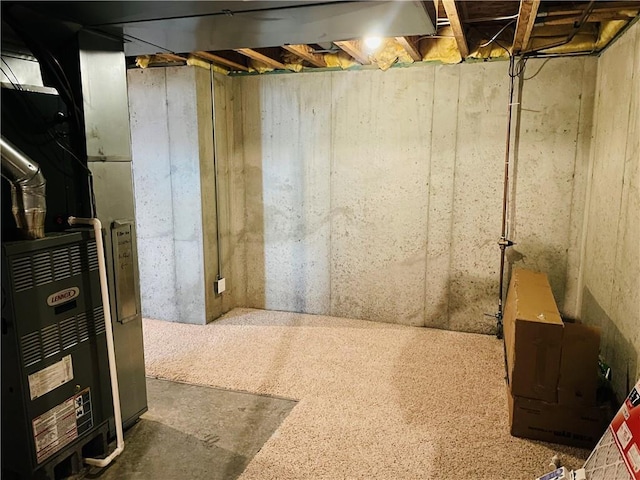 unfinished basement with heating unit