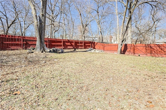 view of yard with a fenced backyard