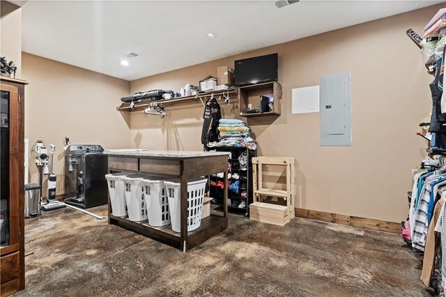 interior space with electric panel, visible vents, and baseboards