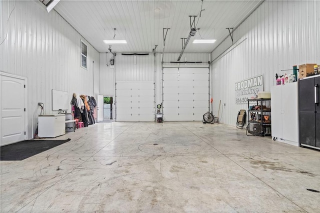 garage with metal wall