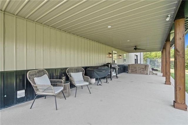 view of patio / terrace featuring a ceiling fan and grilling area