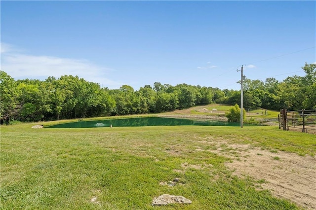 view of home's community featuring a water view and a yard