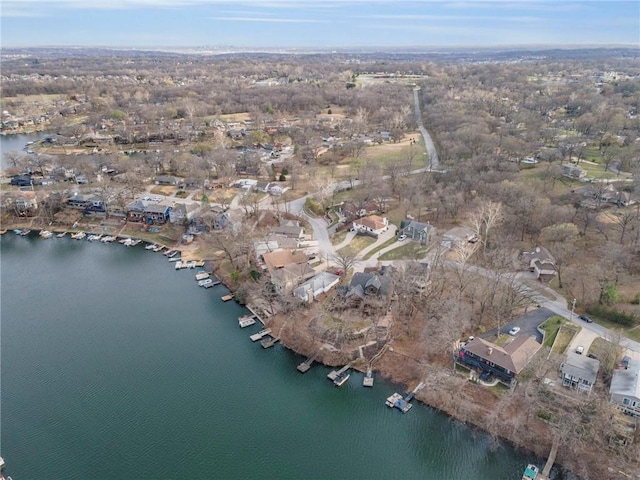756 NW S Shore Dr, Lake Waukomis, MO 64151 - aerial overview of property's location with a large body of water and nearby suburban area