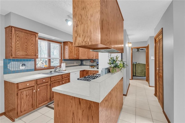756 NW S Shore Dr, Lake Waukomis, MO 64151 - kitchen featuring a sink, light countertops, white dishwasher, tasteful backsplash, and a textured ceiling
