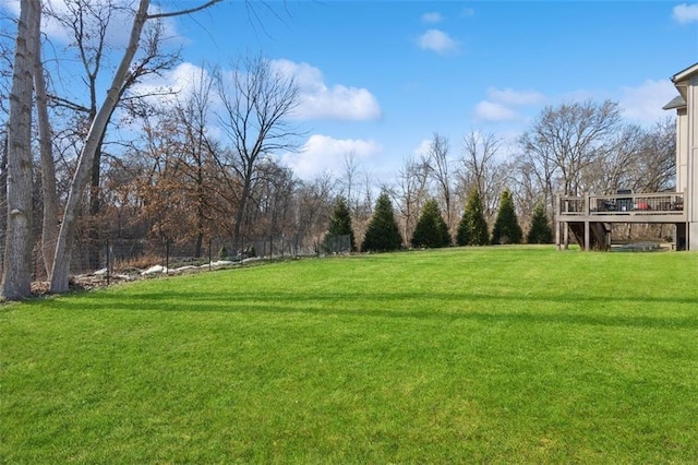 view of yard with a wooden deck