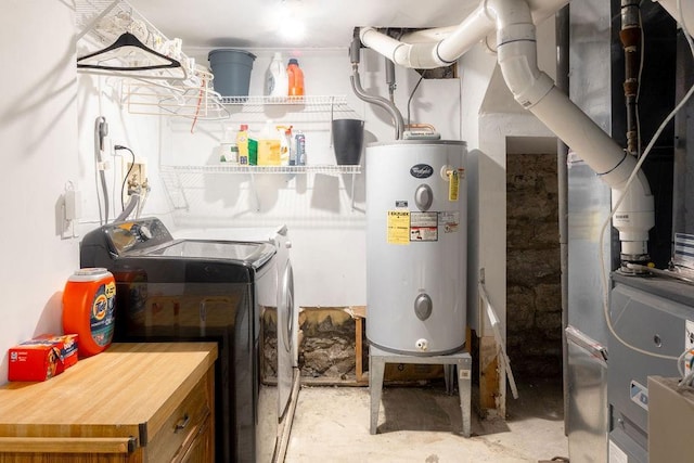 utilities with water heater and washer and clothes dryer